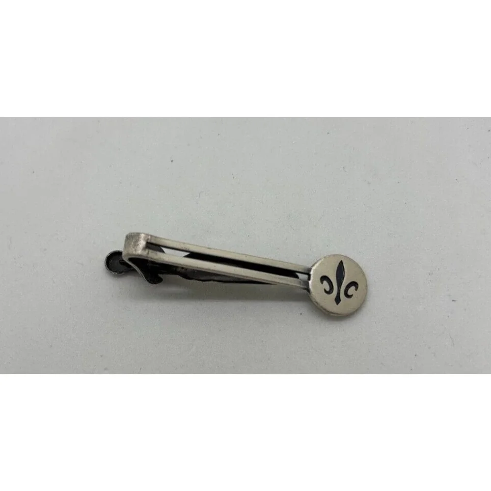 Tie Bar Tack Pin in Silver Tone with Fleur de Lis Signed Swank Vintage‎